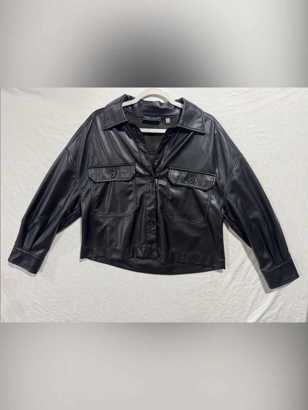 Bagatelle Collection Black Faux Leather Cropped Button Shacket Jacket - Size S